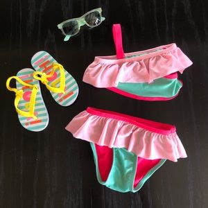 Cat & Jack teal green & Hot Pink Ruffle bikini 3T